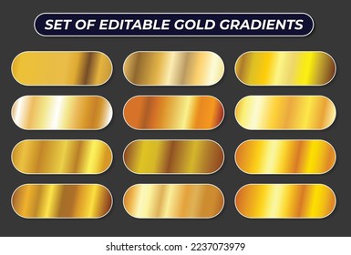 Conjunto de fondos de textura de lámina de oro, colores dorados, metálicos, cobre, gradiente de latón ilustración vectorial