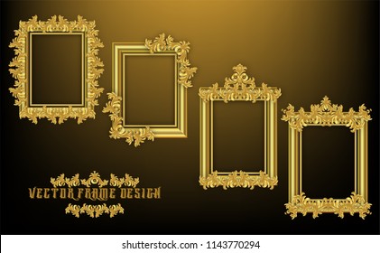 Set Gold frame. with borders floral Baroque for picture.Set of Decorative vintage frames and borders.Vector design  vintage and luxury decoration pattern style.on isolate Background.