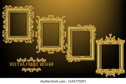 Set Gold frame. with borders floral Baroque for picture.Set of Decorative vintage frames and borders.Vector design  vintage and luxury decoration pattern style.on isolate Background.