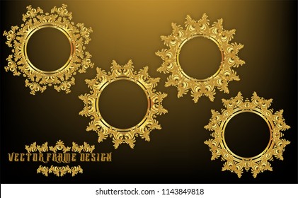 Set Gold frame. with round borders floral Baroque for picture.Set of Decorative vintage frames and borders.Vector design  vintage and luxury decoration pattern style.on isolate Background.