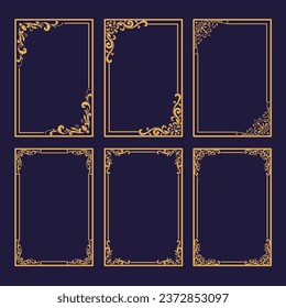 Set of gold frame vintage with elegant corner ornament . Decorative golden frames for certificate, menu, book, page, invitation, greeting, wedding design elements. Decorated borders