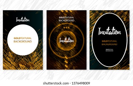 Set of gold frames black glitter effect on dark background artistic covers design colorful realistic texture modern graphic