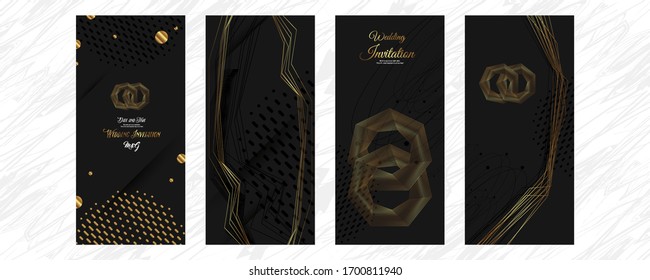 Set of gold frames black glitter effect on dark background artistic covers design colorful realistic texture modern graphic