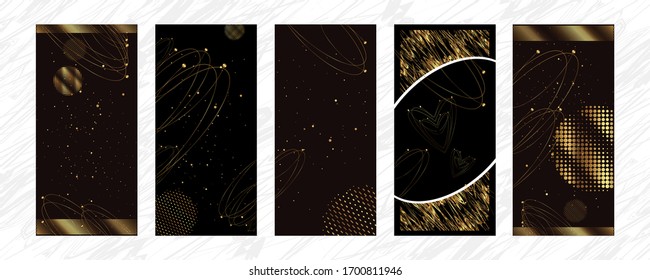 Set of gold frames black glitter effect on dark background artistic covers design colorful realistic texture modern graphic