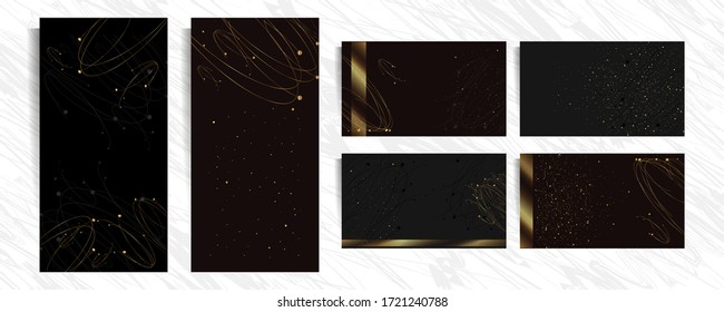 Set of gold frames black glitter effect on dark background artistic covers design colorful realistic texture modern graphic
