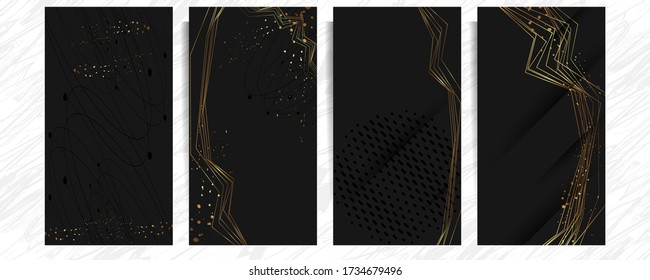 Set of gold frames black glitter effect on dark background artistic covers design colorful realistic texture modern graphic