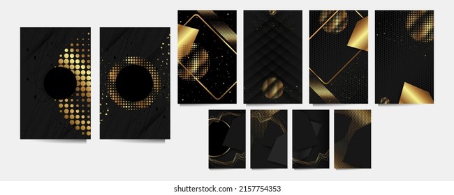 Satz Goldrahmen schwarzer glitter Effekt auf dunklem Hintergrund künstlerische Cover Design bunt realistische Textur moderne Grafik