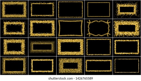 Set of Gold Frames. Golden Glitter Confetti. Editable Template. Vector Illustration, EPS 10.