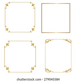 Set of gold frames isolated on white background