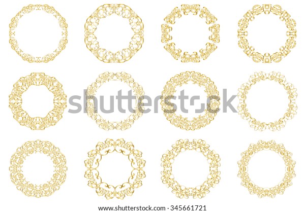 A\
set of gold frames. Gold menu and invitation border,\
frame,divider,page decor. Luxury style\
calligraphic.