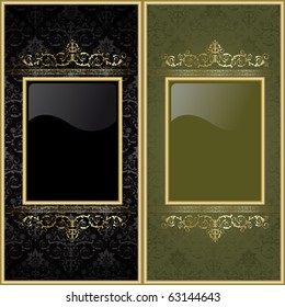 Set from  gold frames on the black and green background