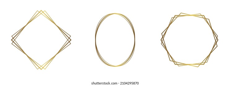 Conjunto de marcos dorados sobre un fondo blanco. Cifras geométricas. Bandas de oro modernas. Ilustración del vector