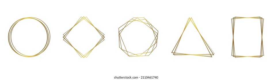 Set of gold frames on a white background. Geometric figures. Modern gold stripes.