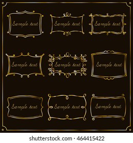 Set of gold frames in vintage style. Vector.