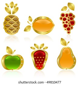 Set from  gold fruit on the white background