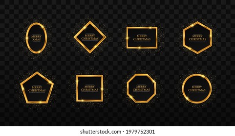 Set of gold geometric frames for Christmas. Christmas and New Year card.
