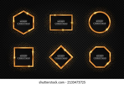 Set of gold geometric frames for Christmas. Christmas and  New Year card with shining golden highlights.