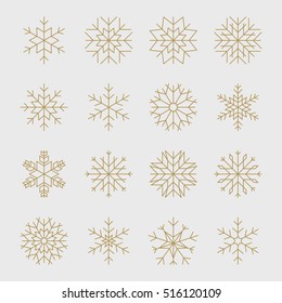 Set Of Gold Geometric Snowflakes For Christmas Design. Set №1