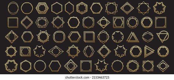 Set of gold geometry. Gold frame icon. Gold wedding invitation. Luxury templates. Decorative Pattern. Modern abstract vector elements. Vector Illustration.