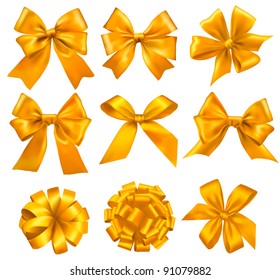 Set of gold gift bows with ribbons. Vector.