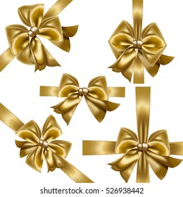 Set of gold gift bows. Vector illustration. Concept for  invitation, banners, gift cards, congratulation or website layout vector.