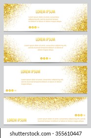 Set Of Gold Glitter Banners With Sparkles On White Background