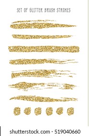 Set Of Gold Glitter Brush Strokes. Vector Illustration.