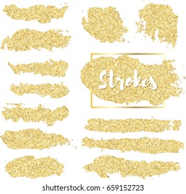 Set of gold glitter brush strokes. Vector illustration.
 