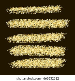 Set of gold glitter brush strokes. Vector illustration. glitter dots