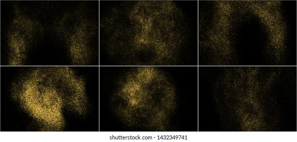 Set of Gold Glitter Halftone Dotted Backdrop. Abstract Circular Retro Pattern. Pop Art Style Background. Golden Explosion of Confetti. Digitally Generated Image. Vector Illustration, EPS 10.  