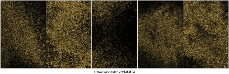 Conjunto de fondo con puntos de semitono de brillo dorado. Resumen del patrón retro circular. Fondo del estilo de arte pop. Explosión dorada de Confetti. Imagen Generada Digitalmente. Ilustración vectorial, EPS 10.  