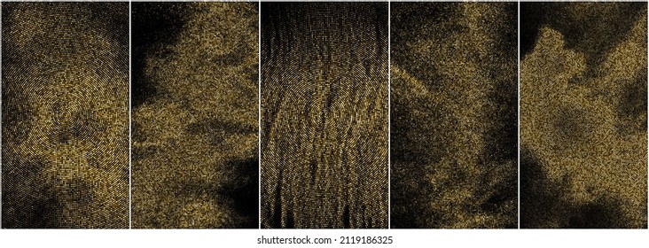 Conjunto de fondo con puntos de semitono de brillo dorado. Resumen del patrón retro circular. Fondo del estilo de arte pop. Explosión dorada de Confetti. Imagen Generada Digitalmente. Ilustración vectorial, EPS 10.  