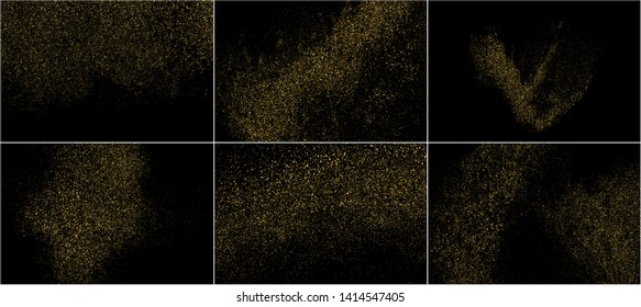 Set of Gold Glitter Texture Isolated on Black. Amber Particles Color. Celebratory Background. Golden Explosion of Confetti. Digitally Generated Image. Vector Illustration, EPS 10.