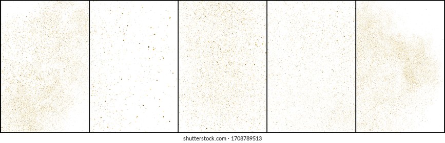 Set of Gold Glitter Texture Isolated on White Background. Golden stardust. Amber Particles Color. Sparkles Rain. Vector Illustration, Eps 10.