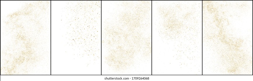 Set of Gold Glitter Texture Isolated on White Background. Golden stardust. Amber Particles Color. Sparkles Rain. Vector Illustration, Eps 10.
