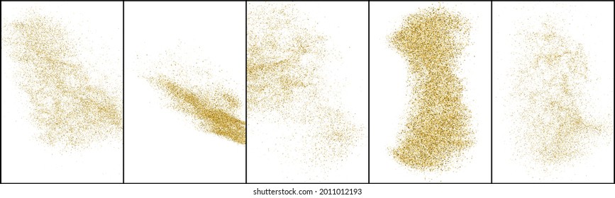 Set of Gold Glitter Texture Isolated On White. Amber Color Sequins. Stardust Background. Golden Explosion Of Confetti. Vector Illustration, Eps 10.