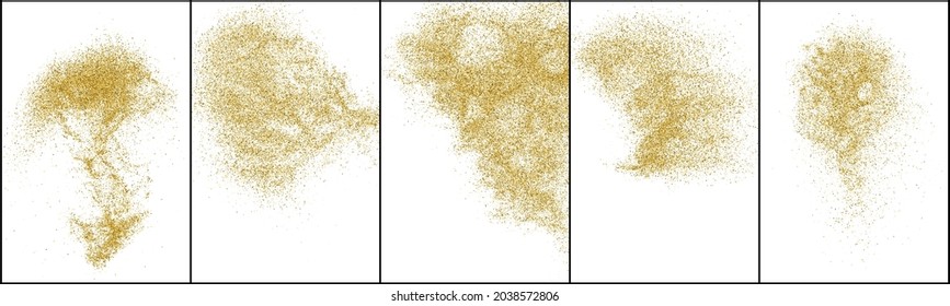 Conjunto de textura de brillo de oro aislada en blanco. Secuencias de color ámbar. Antecedentes de confianza. Explosión Dorada De Confetti. Ilustración De Vectores, Eps 10.