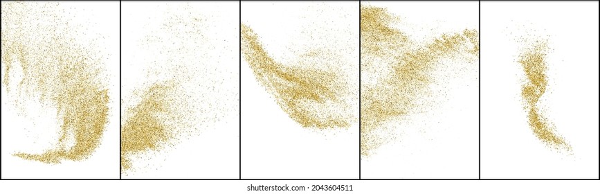 Set of Gold Glitter Texture Isolated On White. Amber Particles Color. Stardust Background. Golden Explosion Of Confetti. Vector Illustration, Eps 10.
