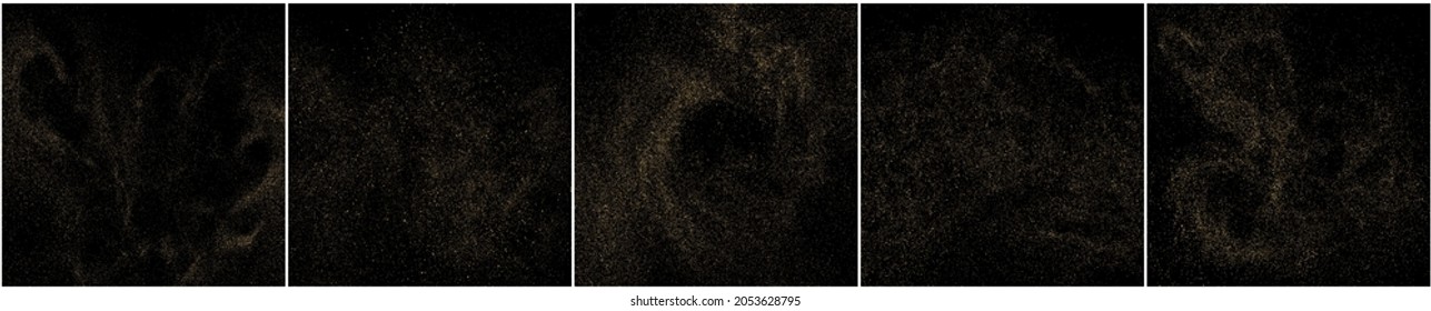 Set of Gold Glitter Texture Isolated on Black Background. Golden stardust. Amber Particles Color. Sparkles Rain. Vector Illustration, Eps 10.