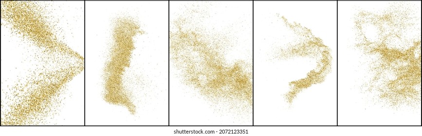 Set of Gold Glitter Texture Isolated On White. Amber Particles Color. Stardust Background. Golden Explosion Of Confetti. Vector Illustration, Eps 10.