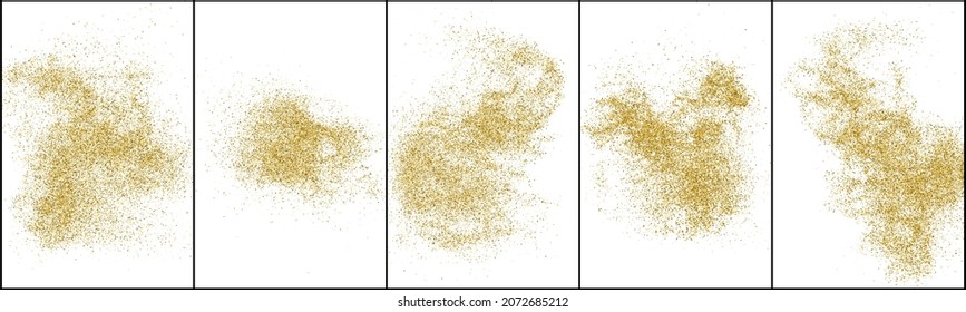 Set of Gold Glitter Texture Isolated On White. Amber Particles Color. Stardust Background. Golden Explosion Of Confetti. Vector Illustration, Eps 10.