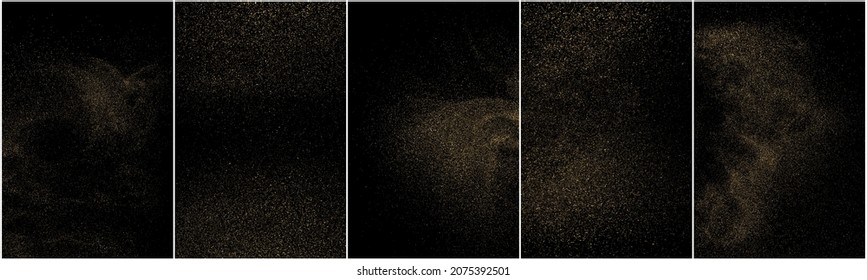 Set of Gold Glitter Texture Isolated on Black Background. Golden stardust. Amber Particles Color. Sparkles Rain. Vector Illustration, Eps 10.