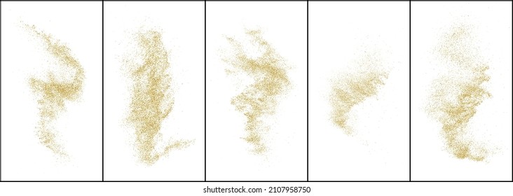 Set of Gold Glitter Texture Isolated On White. Amber Particles Color. Stardust Background. Golden Explosion Of Confetti. Vector Illustration, Eps 10.