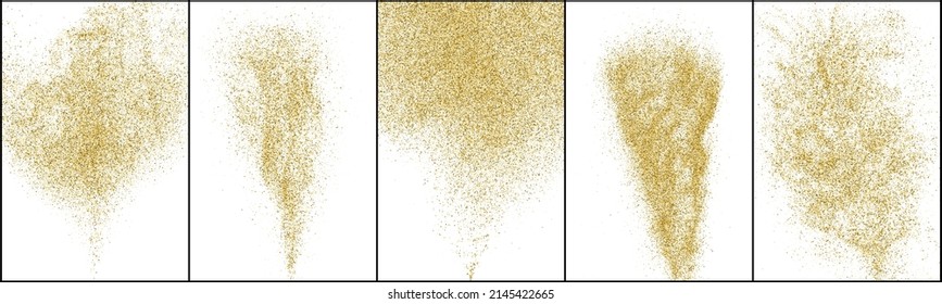Set of Gold Glitter Texture Isolated On White. Amber Particles Color. Stardust Background. Golden Explosion Of Confetti. Vector Illustration, Eps 10.
