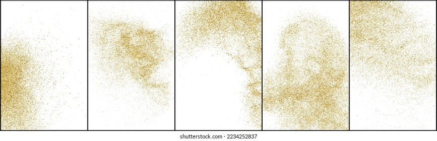 Set of Gold Glitter Texture Isolated On White. Amber Particles Color. Stardust Background. Golden Explosion Of Confetti. Vector Illustration, Eps 10.