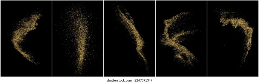 Set of Gold Glitter Texture Isolated On Black. Amber Particles Color. Stardust Background. Golden Explosion Of Confetti. Vector Illustration, Eps 10.