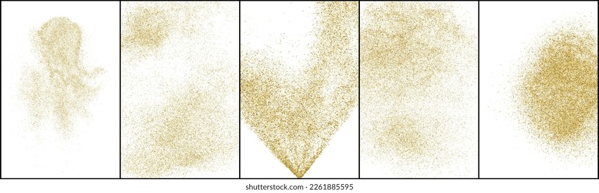 Set of Gold Glitter Texture Isolated On White. Amber Particles Color. Stardust Background. Golden Explosion Of Confetti. Vector Illustration, Eps 10.