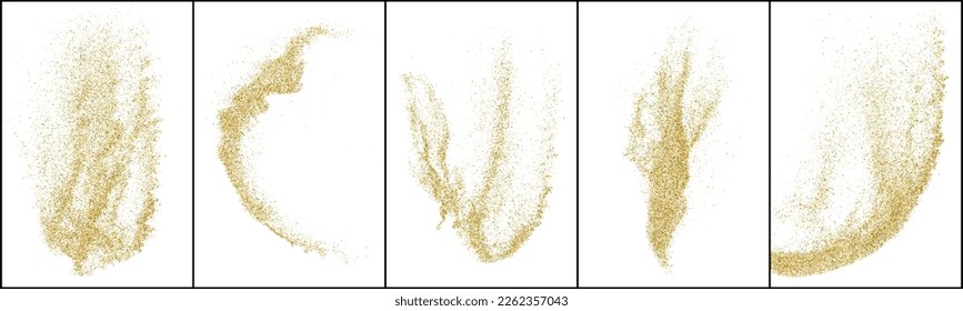 Set of Gold Glitter Texture Isolated On White. Amber Particles Color. Stardust Background. Golden Explosion Of Confetti. Vector Illustration, Eps 10.