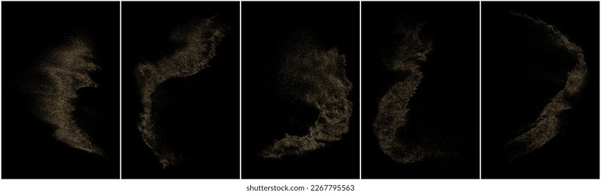 Set of Gold Glitter Texture Isolated on Black Background. Golden stardust. Amber Particles Color. Sparkles Rain. Vector Illustration, Eps 10.