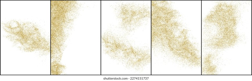 Set of Gold Glitter Texture Isolated On White. Amber Particles Color. Stardust Background. Golden Explosion Of Confetti. Vector Illustration, Eps 10.